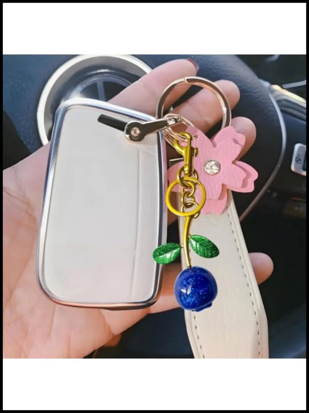 Blueberry Fruit Keychain Bag Charm Metal Alloy Resin Purse Accessory Women Gift